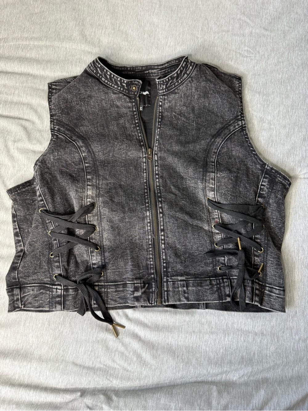 Fashion Nova Black Washed Lace-Up Denim Vest